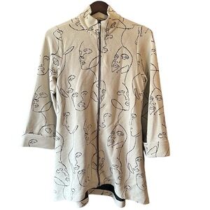 Shannon Passero Cream Artistic Face Zip Print Jacket Art Deco Retro Sz XS